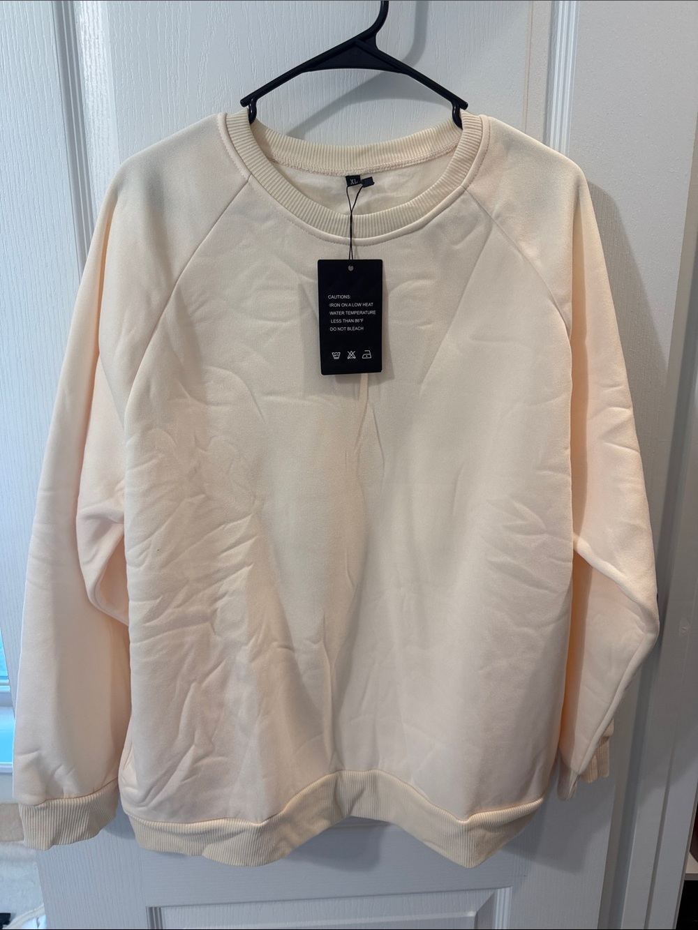 Cream Crewneck Sweatshirt and Short Set with Black Care Tag